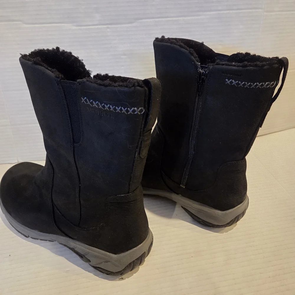 Merrell Encore 4 Tall Zip Polar Boots winter 9.5 Waterproof Black Shoes 100grm